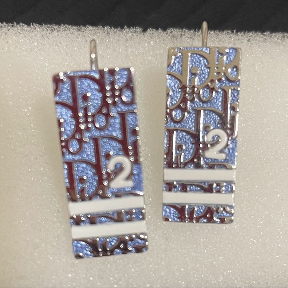 Dior Elegant Silver and Blue Designer Earrings - Picture 1 of 5